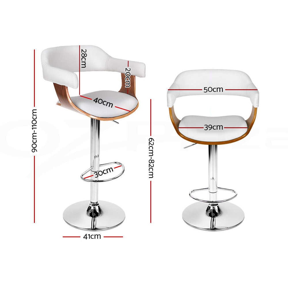 Artiss Bar Stools Gas Lift Leather w/Armrest White Chez Guru