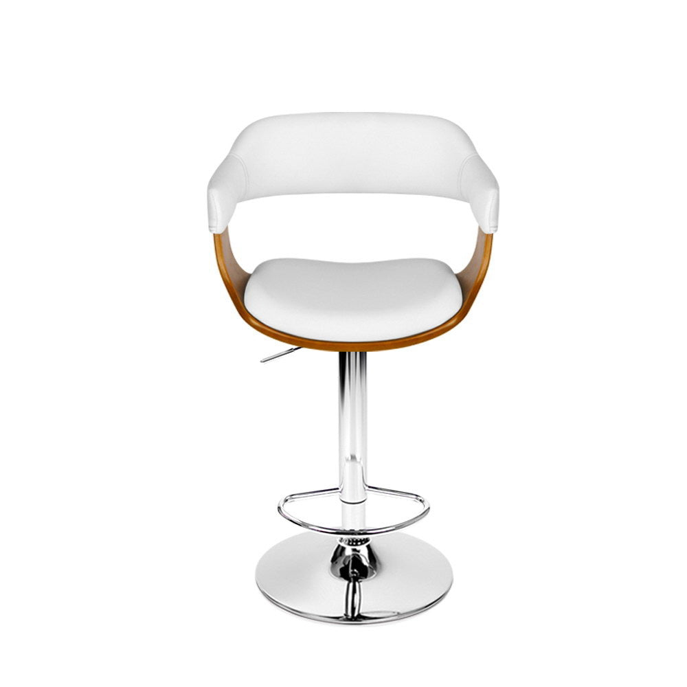 Artiss Bar Stools Gas Lift Leather w/Armrest White Chez Guru