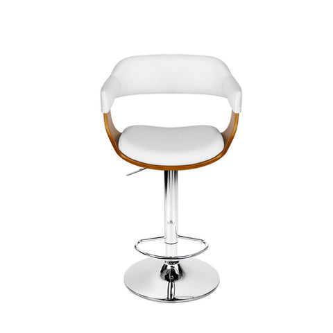 Artiss Bar Stools Gas Lift Leather w/Armrest White Chez Guru