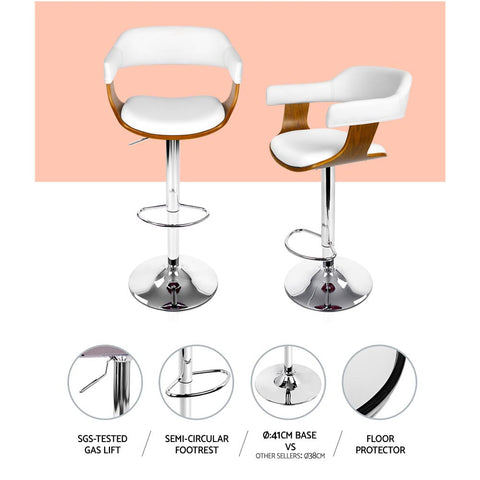 Artiss Bar Stools Gas Lift Leather w/Armrest White Chez Guru