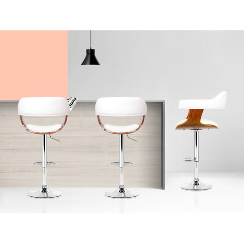 Artiss Bar Stools Gas Lift Leather w/Armrest White Chez Guru