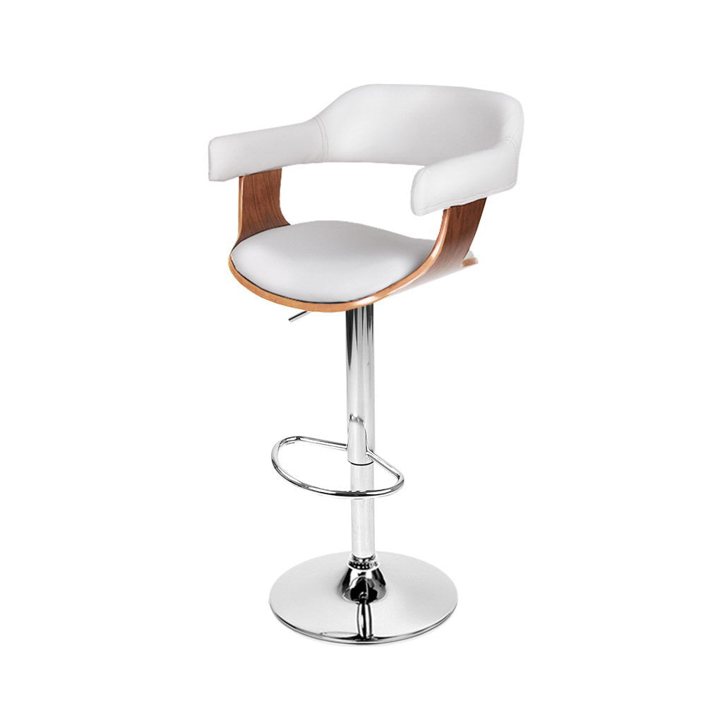 Artiss Bar Stools Gas Lift Leather w/Armrest White Chez Guru