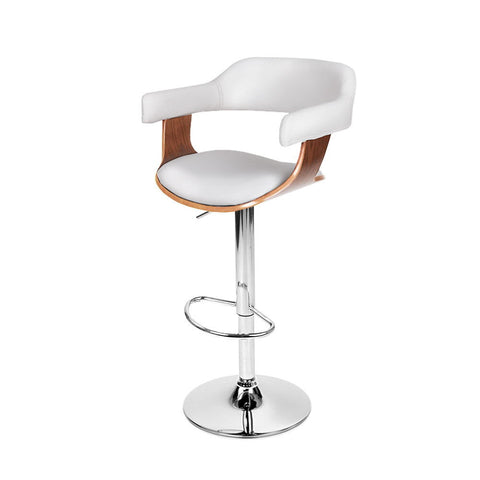 Artiss Bar Stools Gas Lift Leather w/Armrest White Chez Guru