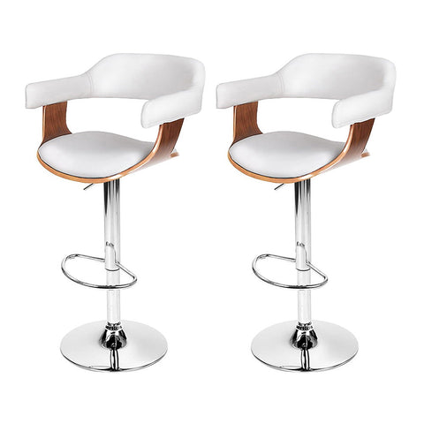 Artiss 2x Bar Stools Gas Lift Leather w/Armrest White Chez Guru