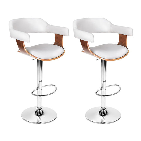 Artiss 2x Bar Stools Gas Lift Leather w/Armrest White Chez Guru