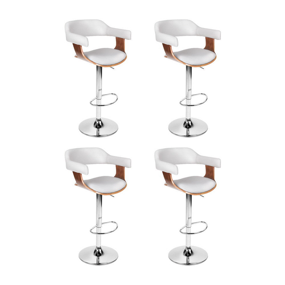 4x Artiss Bar Stools Gas Lift Leather with Armrest White Chez Guru