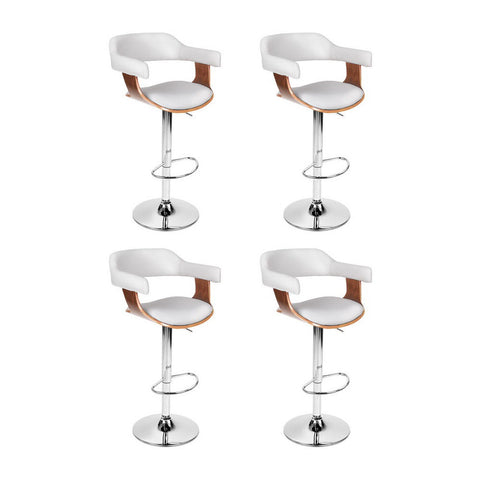 4x Artiss Bar Stools Gas Lift Leather with Armrest White Chez Guru