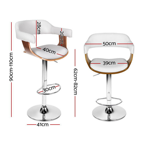 4x Artiss Bar Stools Gas Lift Leather with Armrest White Chez Guru