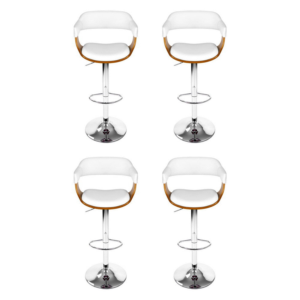 4x Artiss Bar Stools Gas Lift Leather with Armrest White Chez Guru
