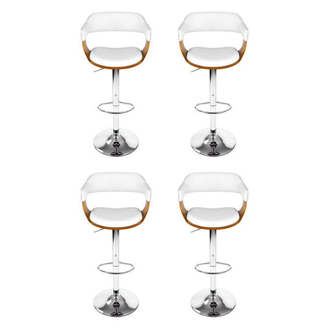 4x Artiss Bar Stools Gas Lift Leather with Armrest White Chez Guru