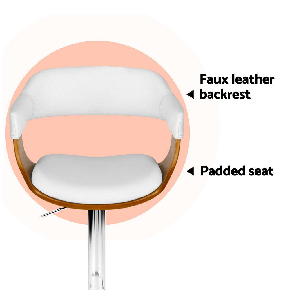 4x Artiss Bar Stools Gas Lift Leather with Armrest White Chez Guru