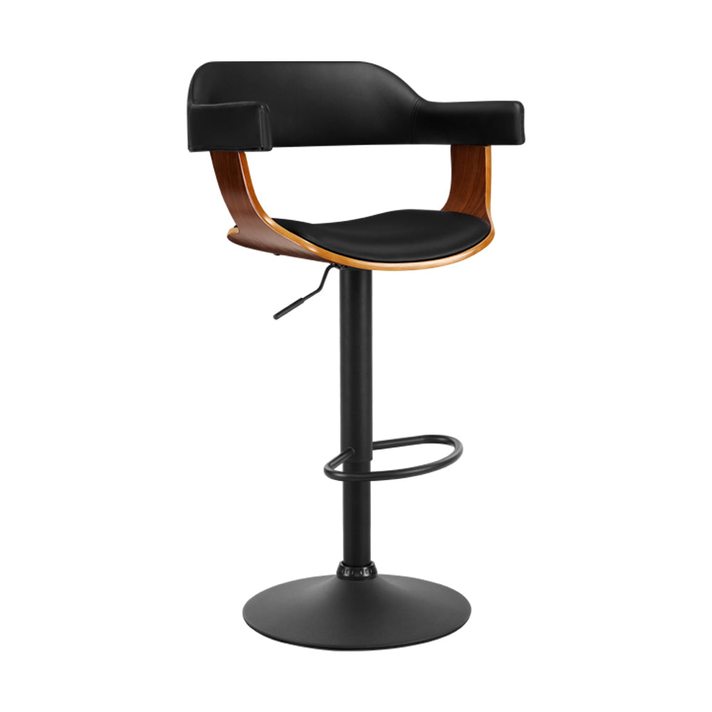 Artiss Bar Stools Gas Lift Leather w/Armrest All Black Chez Guru