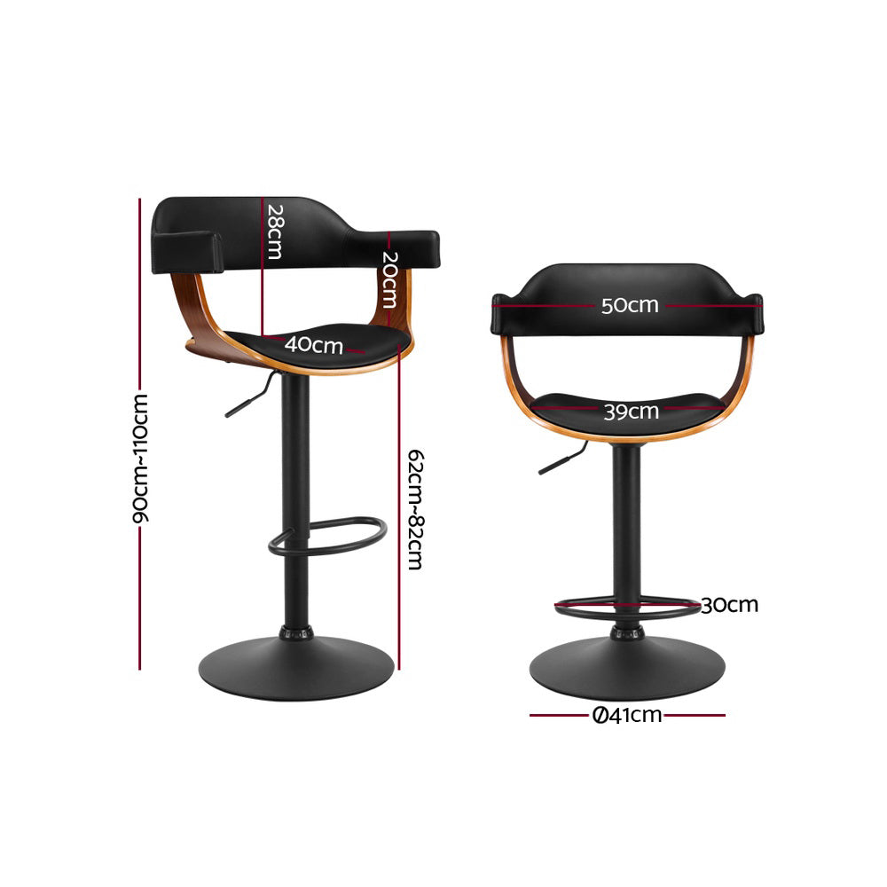 Artiss Bar Stools Gas Lift Leather w/Armrest All Black Chez Guru