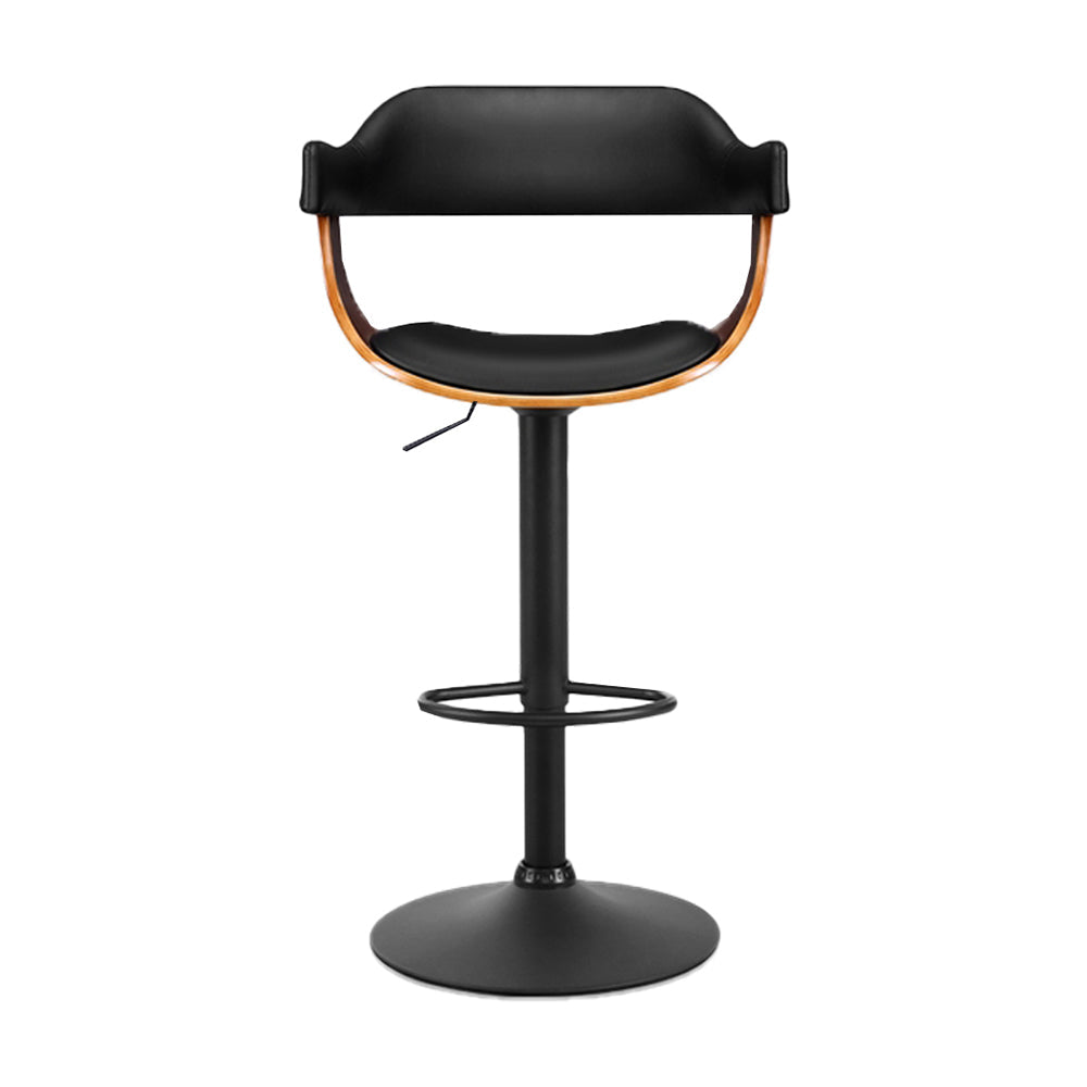 Artiss Bar Stools Gas Lift Leather w/Armrest All Black Chez Guru