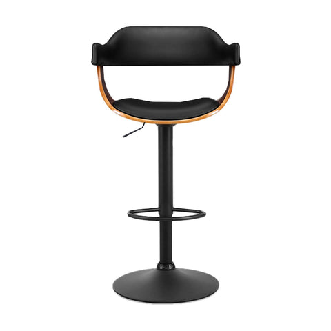 Artiss Bar Stools Gas Lift Leather w/Armrest All Black Chez Guru