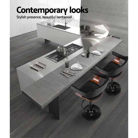 Artiss Bar Stools Gas Lift Leather w/Armrest All Black Chez Guru