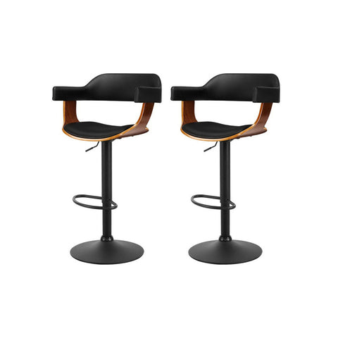 Artiss 2x Bar Stools Gas Lift Leather w/Armrest All Black Chez Guru