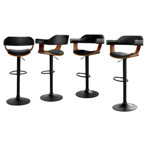 Artiss 4x Bar Stools Gas Lift Leather w/Armrest All Black Chez Guru