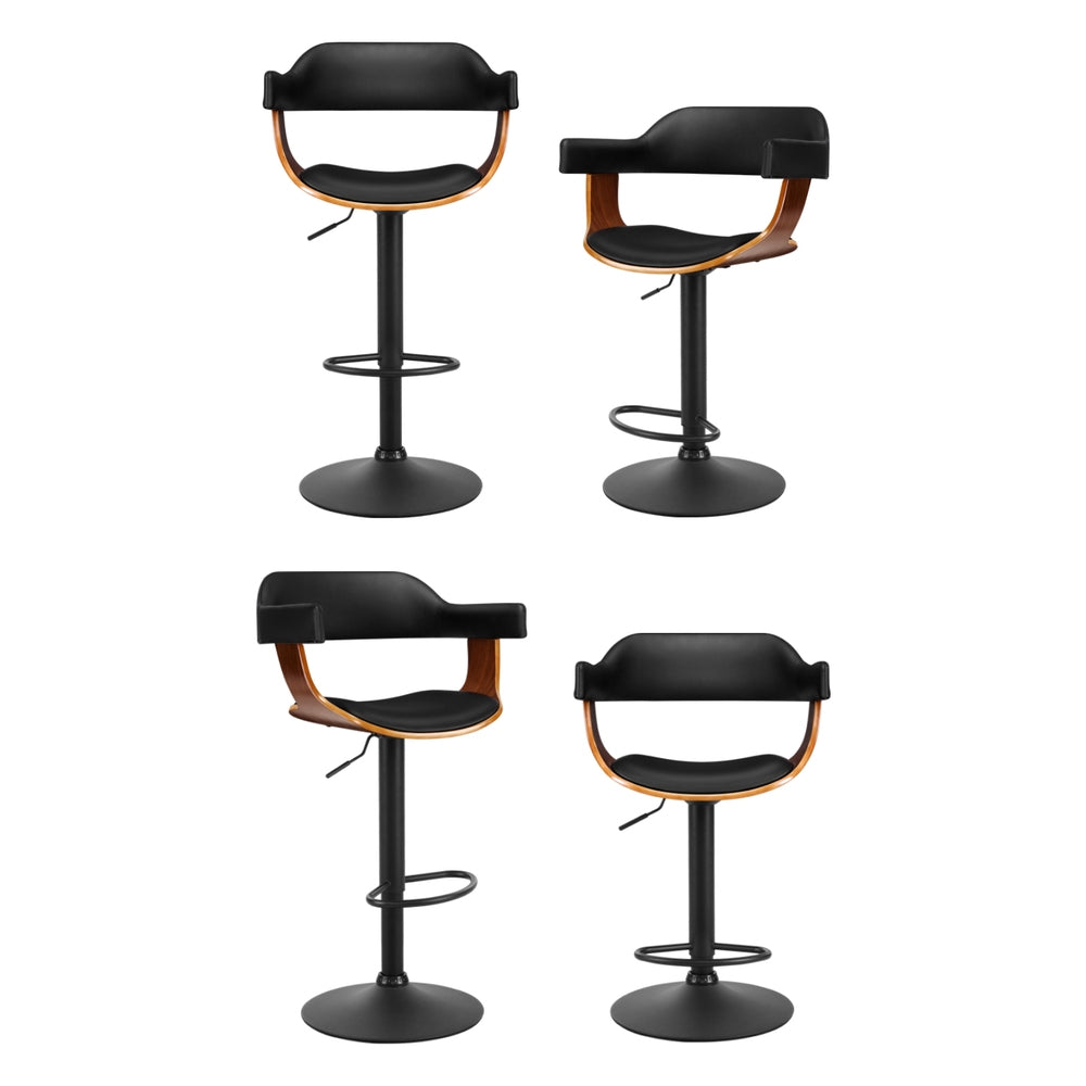 Artiss 4x Bar Stools Gas Lift Leather w/Armrest All Black Chez Guru
