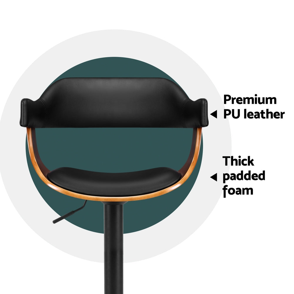 Artiss 4x Bar Stools Gas Lift Leather w/Armrest All Black Chez Guru