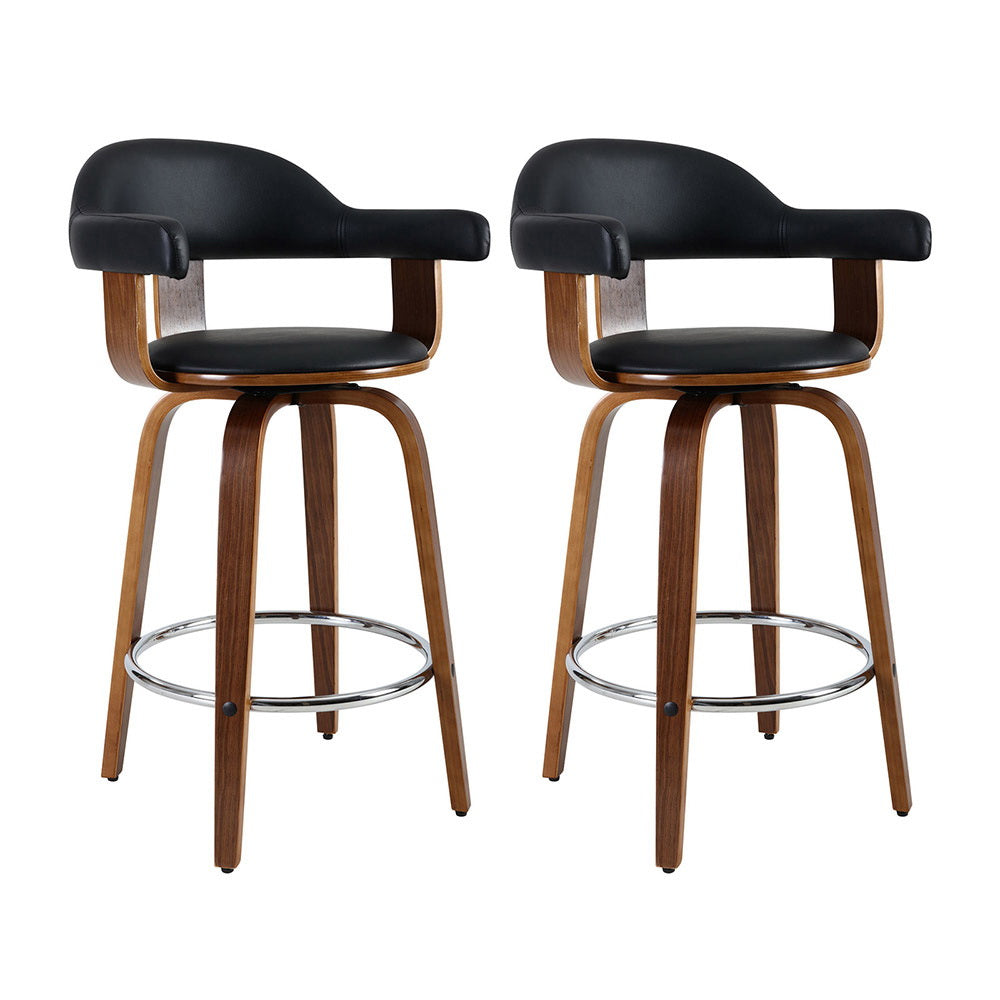 Artiss 2x Bar Stools Leather Seat Wooden Legs Chez Guru