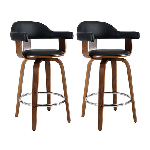 Artiss 2x Bar Stools Leather Seat Wooden Legs Chez Guru