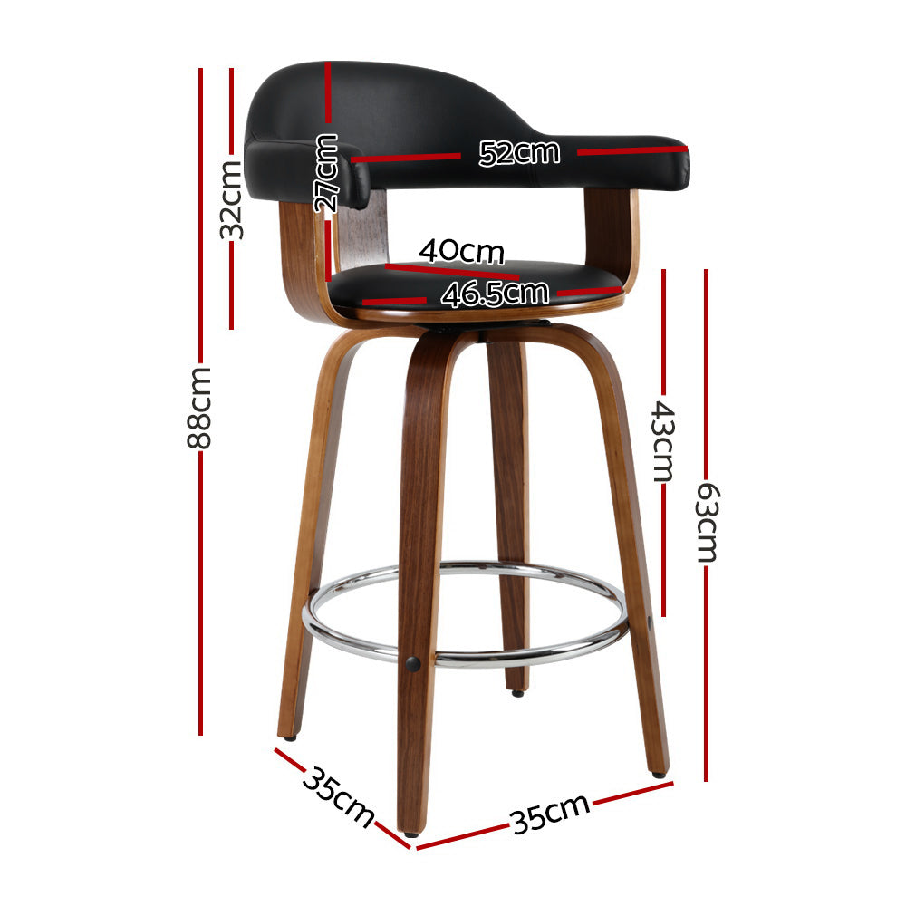 Artiss 2x Bar Stools Leather Seat Wooden Legs Chez Guru