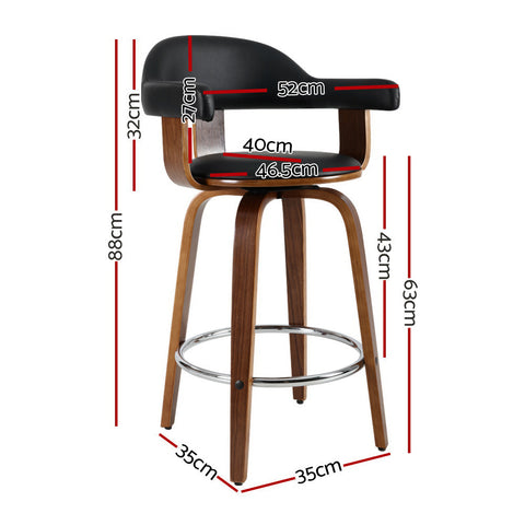 Artiss 2x Bar Stools Leather Seat Wooden Legs Chez Guru