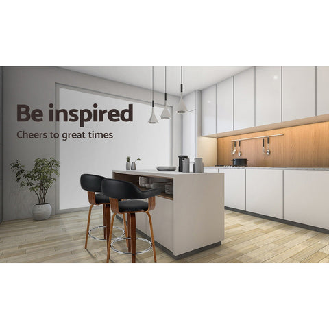 Artiss 2x Bar Stools Leather Seat Wooden Legs Chez Guru