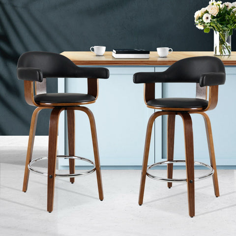 Artiss 2x Bar Stools Leather Seat Wooden Legs Chez Guru