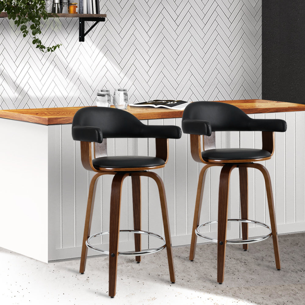 Artiss 2x Bar Stools Leather Seat Wooden Legs Chez Guru