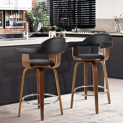 Artiss 2x Bar Stools Leather Seat Wooden Legs Chez Guru