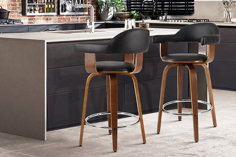 Artiss 2x Bar Stools Leather Seat Wooden Legs Chez Guru