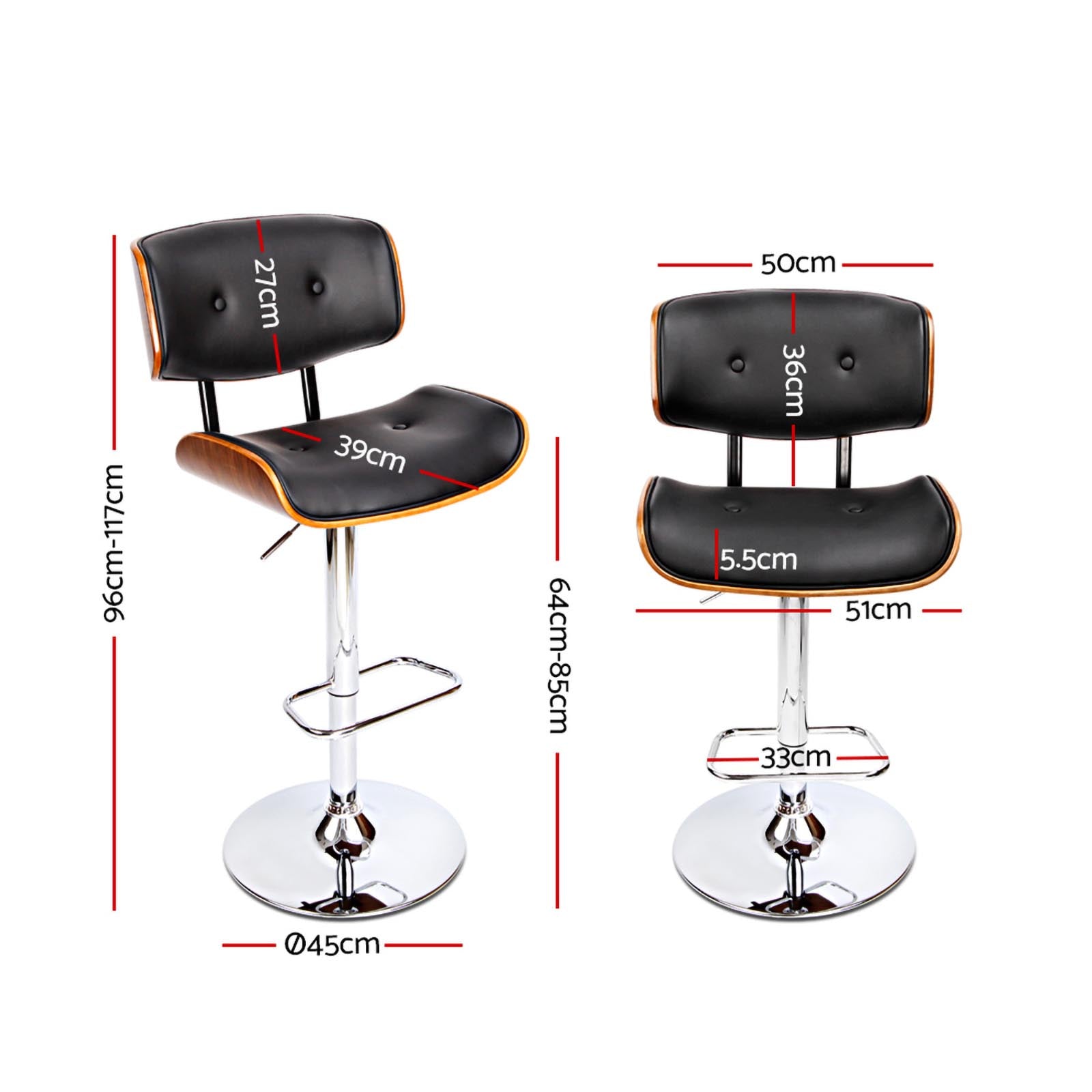 Artiss Bar Stools Gas Lift Leather Black Chez Guru