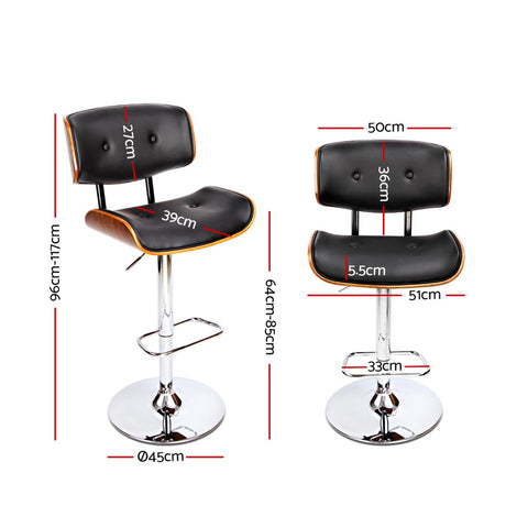Artiss Bar Stools Gas Lift Leather Black Chez Guru