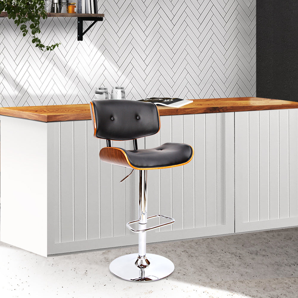 Artiss Bar Stools Gas Lift Leather Black Chez Guru