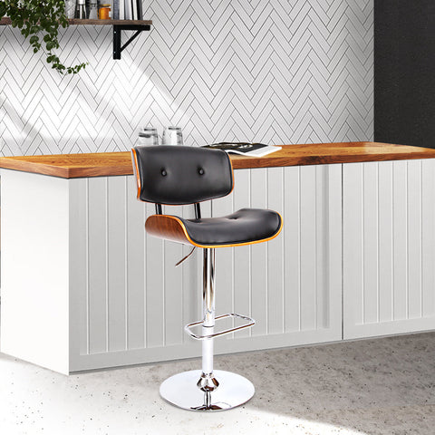 Artiss Bar Stools Gas Lift Leather Black Chez Guru