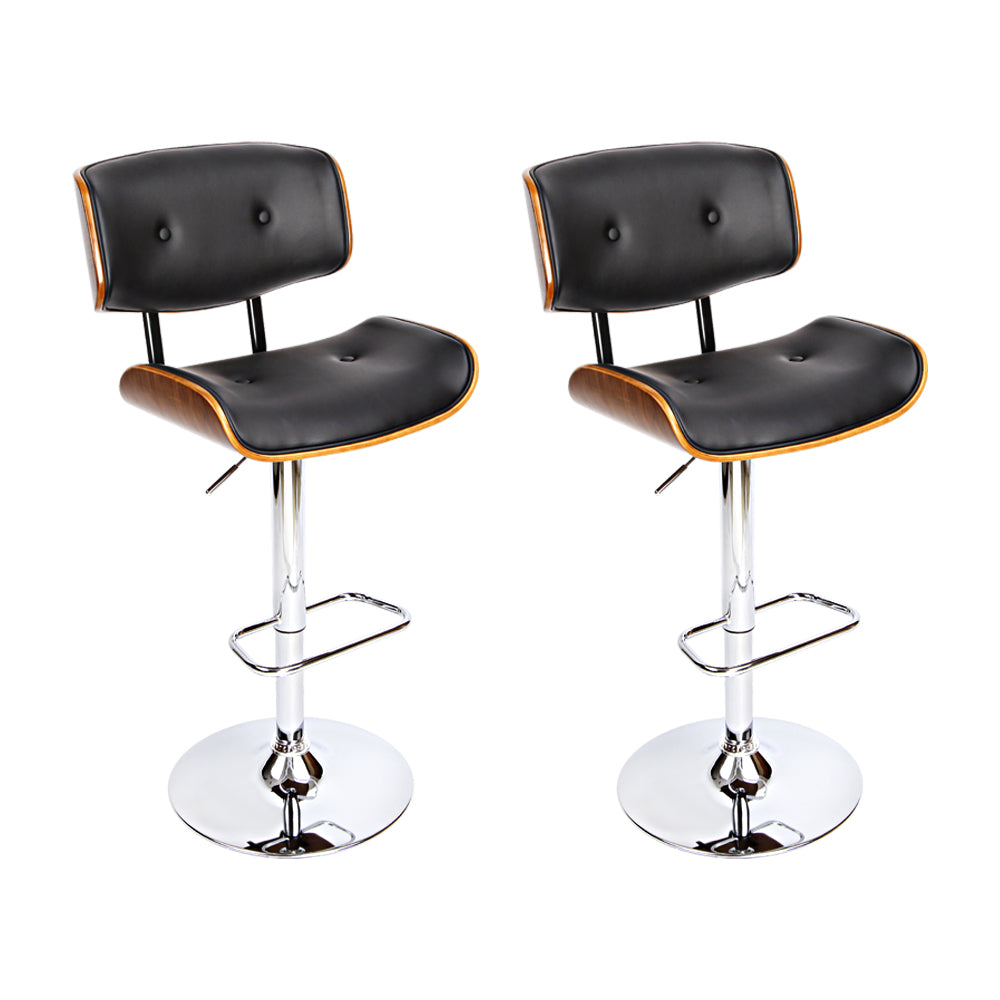 Artiss 2x Bar Stools Gas Lift Leather Black Chez Guru