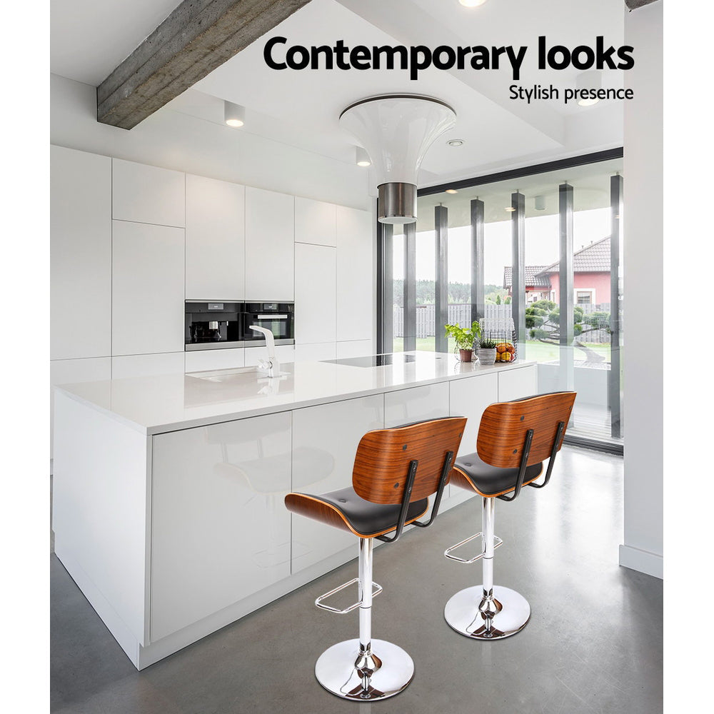 Artiss 2x Bar Stools Gas Lift Leather Black Chez Guru