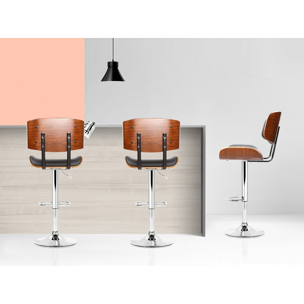 Artiss 2x Bar Stools Gas Lift Leather Black Chez Guru