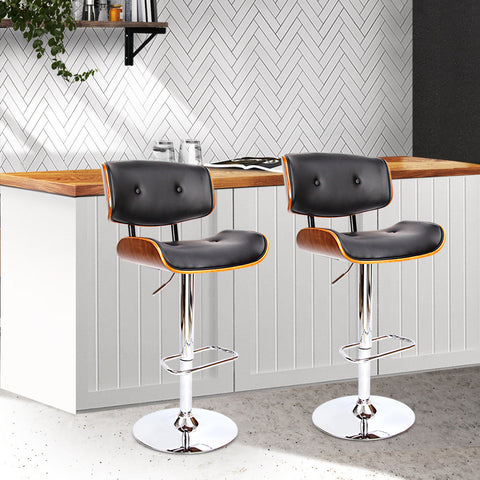 Artiss 2x Bar Stools Gas Lift Leather Black Chez Guru
