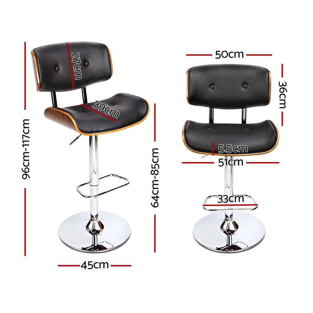 Artiss 4x Bar Stools Gas Lift Leather Black Chez Guru