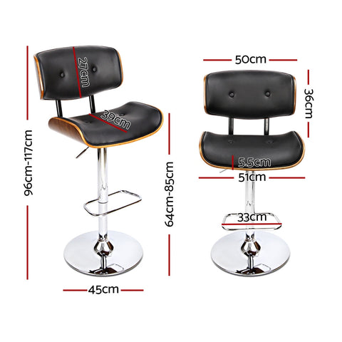 Artiss 4x Bar Stools Gas Lift Leather Black Chez Guru