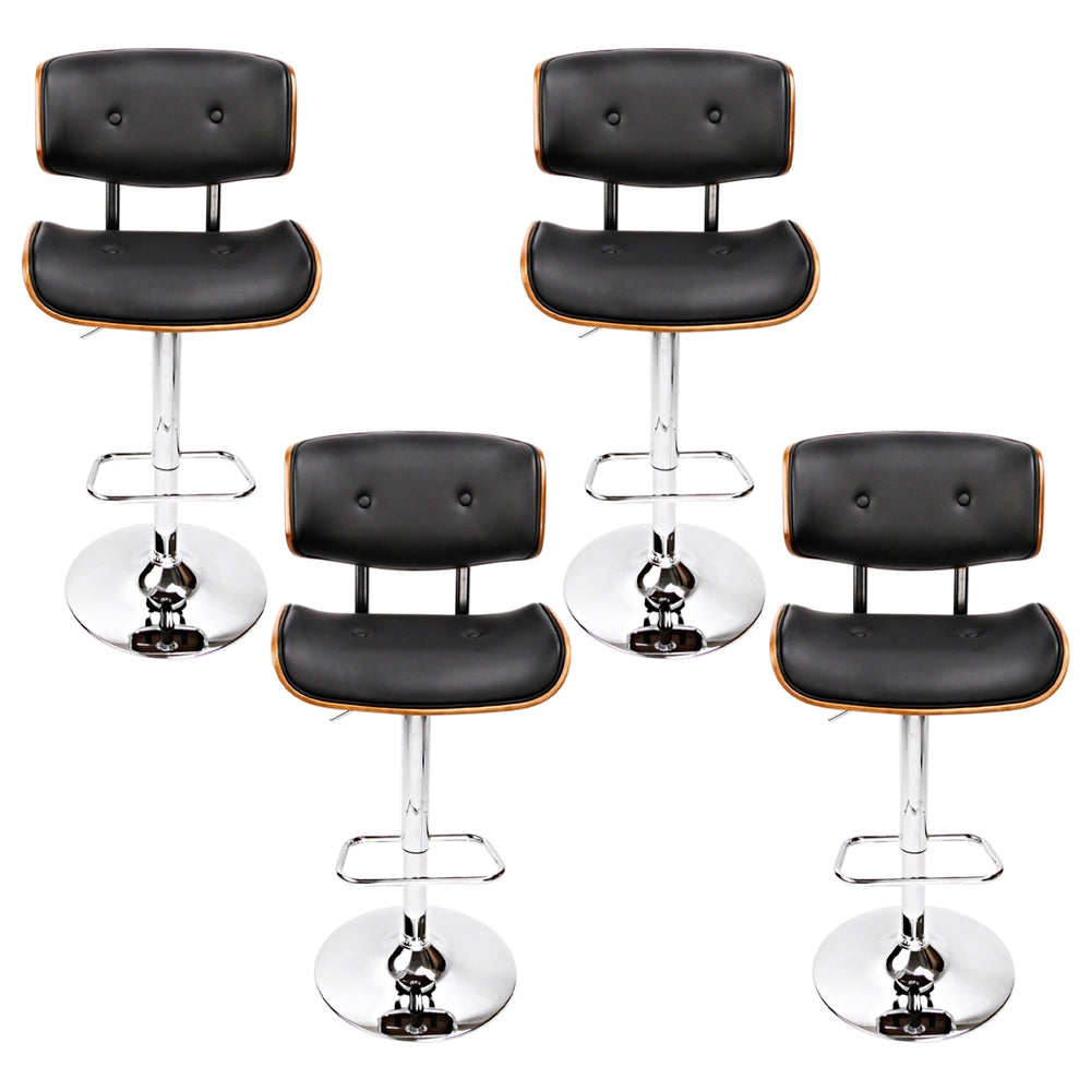 Artiss 4x Bar Stools Gas Lift Leather Black Chez Guru