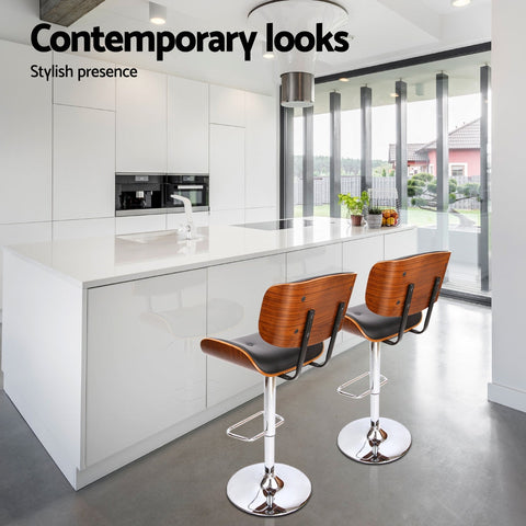 Artiss 4x Bar Stools Gas Lift Leather Black Chez Guru