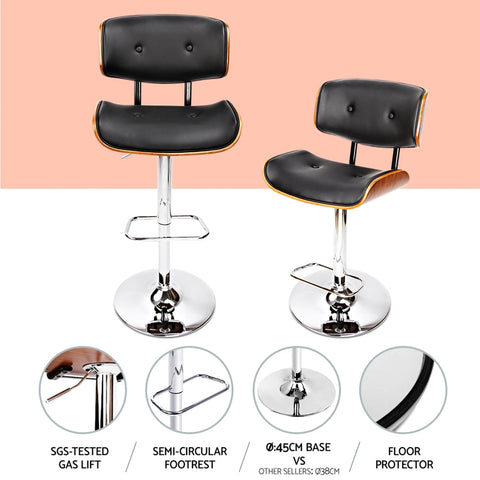 Artiss 4x Bar Stools Gas Lift Leather Black Chez Guru