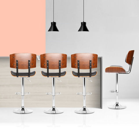 Artiss 4x Bar Stools Gas Lift Leather Black Chez Guru