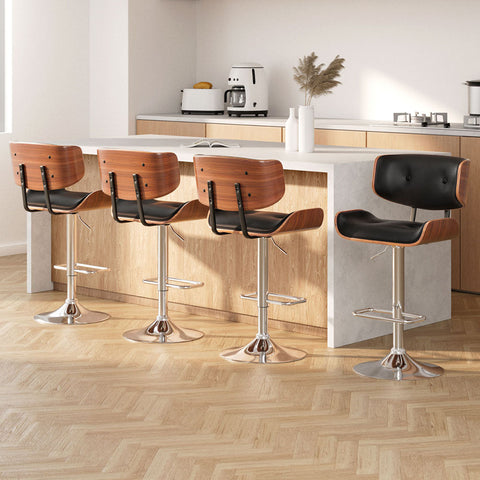 Artiss 4x Bar Stools Gas Lift Leather Black Chez Guru