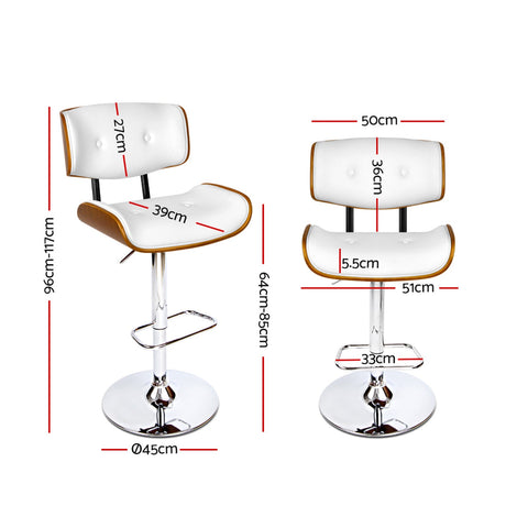 Artiss 2x Bar Stools Gas Lift Leather White Chez Guru