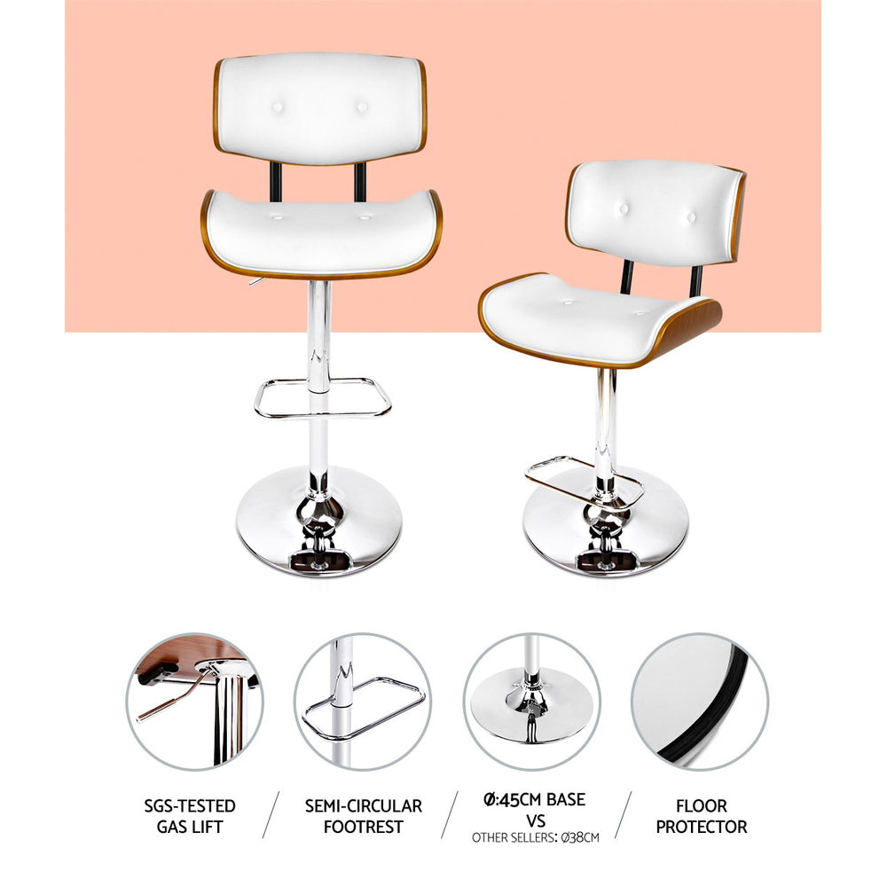 Artiss 2x Bar Stools Gas Lift Leather White Chez Guru